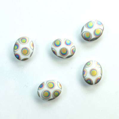 Glass Low Dome Buff Top Cabochon - Peacock Oval 10x8MM MATTE WHITE