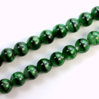 Czech Pressed Glass Bead - Smooth Round 08MM TIGEREYE GREEN