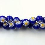 Glass Millefiori Bead - Round 08MM BLUE WHITE YELLOW (17)