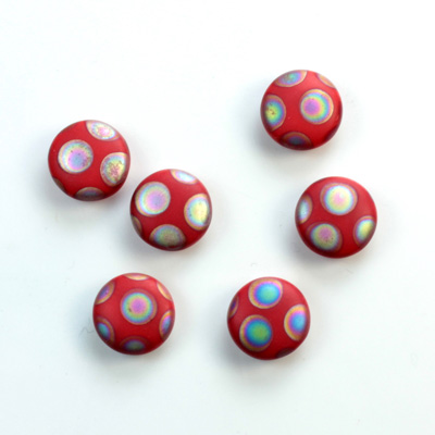 Glass Low Dome Buff Top Cabochon - Peacock Round 09MM MATTE RED