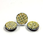 Glass Flat Back Engraved Button Top - Round Basket Weave 13.5MM GOLD BLUE COATED