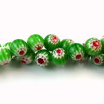 Glass Millefiori Bead - Round 08MM GREEN WHITE RED (09)