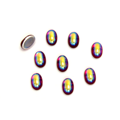 Glass Medium Dome Foiled Cabochon - Coated Oval 06x4MM RUBY AB