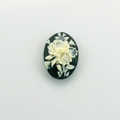 Plastic Cameo - Flowers Arrangement Oval 18x13MM IVORY ON BLACK