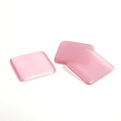 Fiber-Optic Flat Back Buff Top Straight Side Stone - Square 15x15MM CAT'S EYE LT PINK