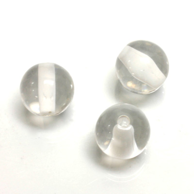 Plastic Bead - Color Lined Smooth Large Hole - Round 14MM CRYSTAL WHITE LINE