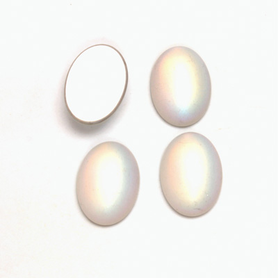 Glass Medium Dome Foiled Cabochon - Coated Oval 14x10MM MATTE CRYSTAL AB