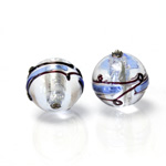 Czech Glass Lampwork Bead - Round 14MM ART DECO SAPPHIRE with  SILVER FOIL