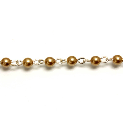 Linked Bead Chain Rosary Style with Glass Pearl Bead - Round 4MM GOLD-SILVER