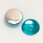 Plastic Flat Back Foiled Cabochon - Round 18MM AQUA