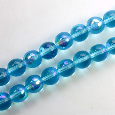 Czech Pressed Glass Bead - Smooth Round 08MM AQUA AB