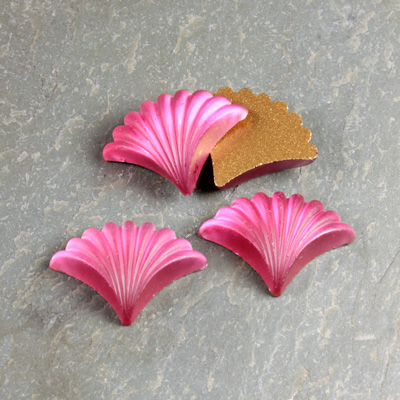 Glass Cabochon - Fan/Shell Shape 19x14MM MATTE Rose Foiled