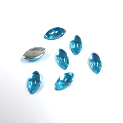 Plastic Flat Back Foiled Cabochon - Navette 10x5MM AQUA