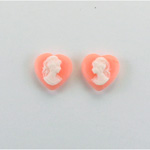 Plastic Cameo - Woman with Ponytail Heart 11x10MM WHITE ON ANGELSKIN