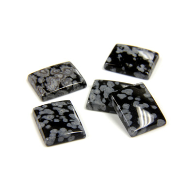 Gemstone Flat Back Single Bevel Buff Top Stone - Cushion 10x8MM SNOWFLAKE OBSIDIAN