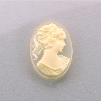 Plastic Cameo - Woman with Ponytail Oval 25x18MM IVORY ON MATTE CRYSTAL