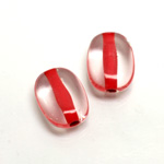 Plastic Bead - Color Lined Smooth Flat Keg 19x14MM CRYSTAL RED LINE