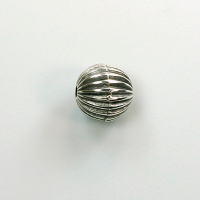 Metalized Plastic Bead - Ribbed Round Melon 10MM ANT SILVER