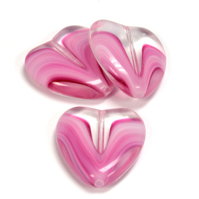 Czech Pressed Glass Bead - Smooth Heart 24x22MM PORPHYR ROSE