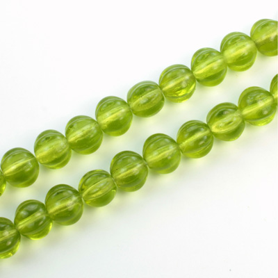 Czech Pressed Glass Bead - Melon Ribbed Round 7MM OLIVINE