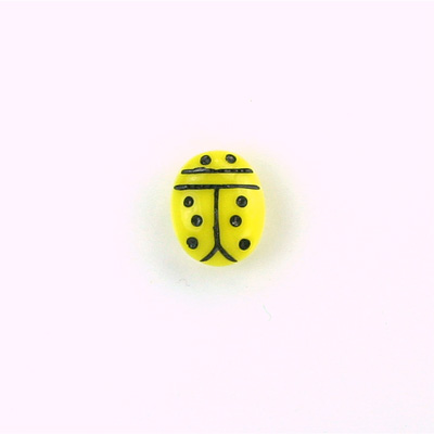 Glass Flat Back Lady Bug Stone with Black Engraving - Oval 10x8MM YELLOW