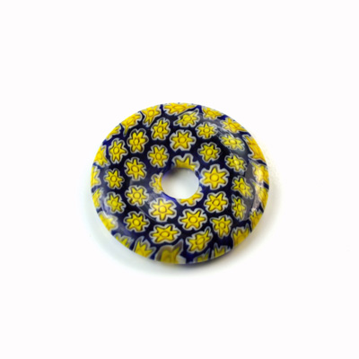 Glass Millefiori Bead - Round Donut 25MM BLUE YELLOW (25)