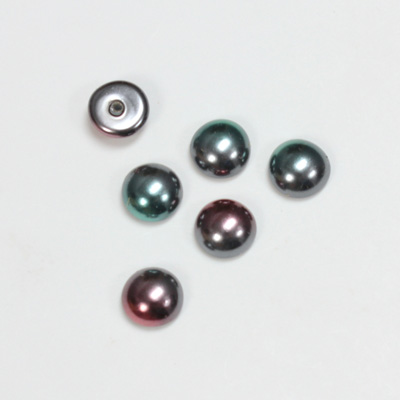 Glass Medium Dome Pearl Dipped Cabochon - Round 08MM BLACK TAHITI