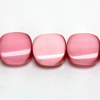 Fiber Optic Synthetic Cat's Eye Bead - Smooth Lentil Square Antique 15MM CAT'S EYE LT PINK