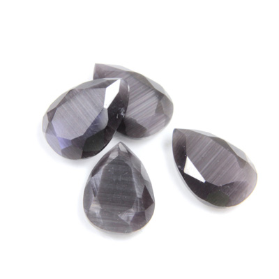 Fiber-Optic Flat Back Stone with Faceted Top and Table - Pear 14x10MM CAT'S EYE GREY