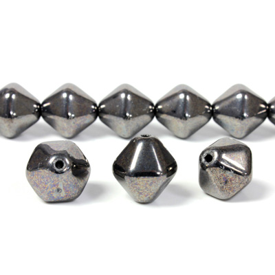 Czech Pressed Glass Bead - Smooth Bicone 12MM HEMATITE