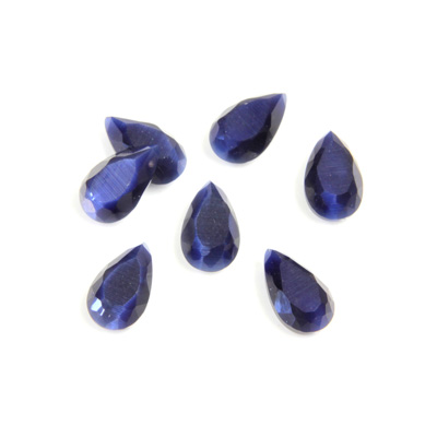 Fiber-Optic Flat Back Stone with Faceted Top and Table - Pear 10x6MM CAT'S EYE BLUE