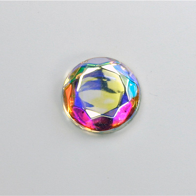 Glass Flat Back Rose Cut Fancy Foiled Stone - Round 15MM CRYSTAL AB