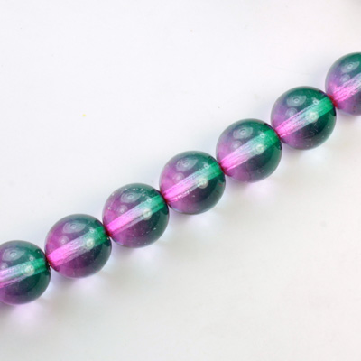 Czech Pressed Glass Bead - Smooth 2-Tone Round 10MM COATED PURPLE-GREEN 69007