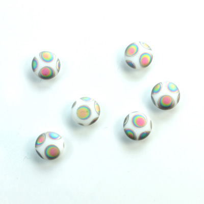 Glass Low Dome Buff Top Cabochon - Peacock Round 07MM MATTE WHITE