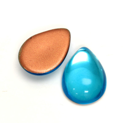 Glass Medium Dome Foiled Cabochon - Pear 25x18MM AQUA