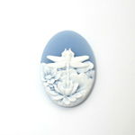 Plastic Cameo - Dragonfly Oval 25x18MM WHITE ON BLUE