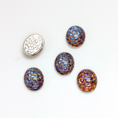 Glass Medium Dome Snakeskin Mosaic Cabochon - Oval 10x8MM HELIO BLUE