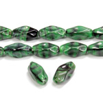 Czech Pressed Glass Bead - Baroque Oblong 12x7MM TIGEREYE GREEN