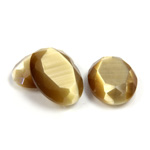 Fiber-Optic Flat Back Stone with Faceted Top and Table - Oval 18x13MM CAT'S EYE LT BROWN