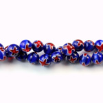 Glass Millefiori Bead - Round 06MM BLUE RED (24)