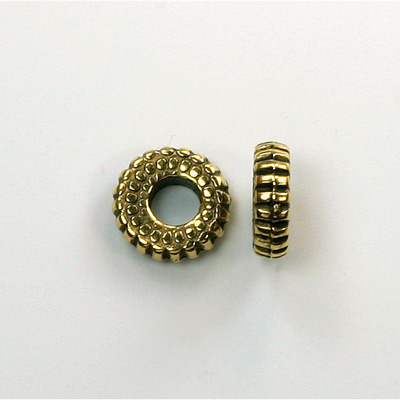 Metalized Plastic Bead - Ribbed Round Spacer 10.5MM ANT GOLD