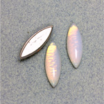 Glass Medium Dome Foiled Cabochon - Navette 26x8MM WHITE PINFIRE OPAL