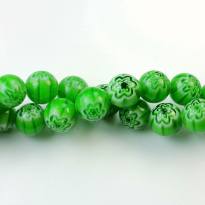 Glass Millefiori Bead - Round 08MM LT GREEN WHITE (20)