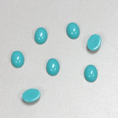 Plastic Flat Back Opaque Cabochon - Oval 08x6MM BRIGHT GREEN TURQUOISE