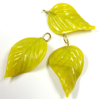 Glass Pendant Leaf with Brass Loop 24x14MM YELLOW