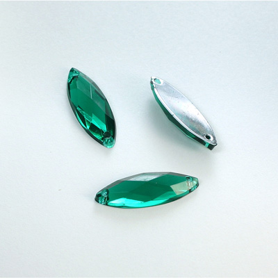 Plastic Flat Back 2-Hole Foiled Sew-On Stone - Navette 20x7MM EMERALD