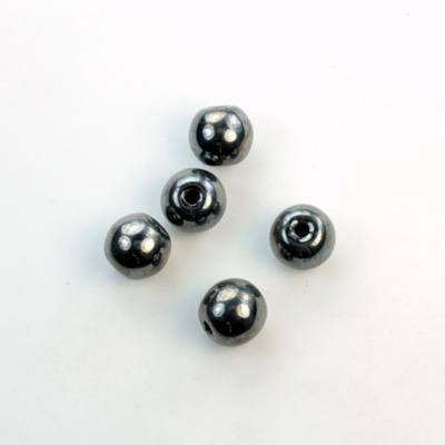 Czech Pressed Glass Large Hole Bead - Round 08MM HEMATITE