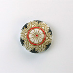 Glass Flat Back Mosaic Hand Painted Stone Round 18MM GOLD & BLACK on WHITE