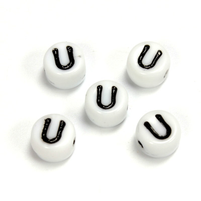 Czech Pressed Glass Engraved Bead - Alphabet 6MM BLACK ON WHITE