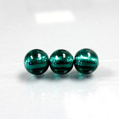 Czech Glass Lampwork Bead - Smooth Round 10MM EMERALD SILVER LINED